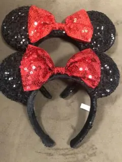 ミニー　スパンコール　カチューシャ　セット　ファンキャップ　被り物　40周年