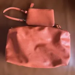 オレンジ ハンドバッグ ミニポーチ付き