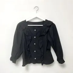 美品 オリーブデオリーブ フリー ブラウス ブラック 前開き　パールボタン