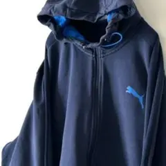 プーマ PUMA ロゴ フルジップスウェット パーカー 2XL ネイビー紺色古着