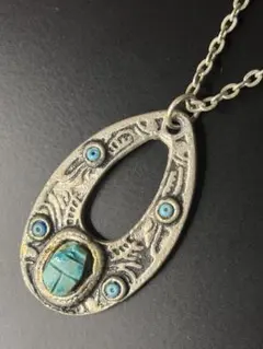 ✅ アンティーク品 スカラベ ネックレス エジプト 刻印デザイン ヴィンテージ風