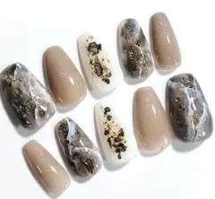 ꕤ︎︎135.ブラウン系ネイル/大理石/ベージュ/ミディアム/サイズ変更可