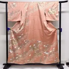 作家もの　訪問着　金駒刺繍　金彩　冊子文様　鳥　花模様　流水　着物　024k