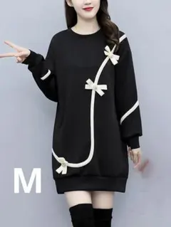 冬春ミニワンピ❤️デートも女子会も華やかに！リボン装飾の黒い長袖