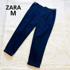 ザラ スラックス ネイビー M ビジネス M パンツ カジュアル メンズ タック