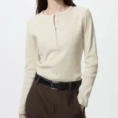 UNIQLO リブヘンリーネックT XXL ナチュラル