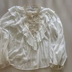 ZARA 長袖トップス　シアーブラウス　レース　ホワイト