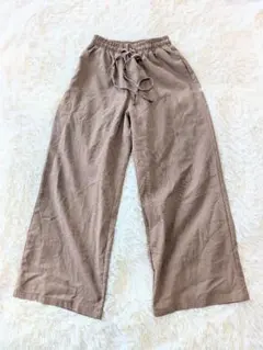 ブラウン ワイドパンツ M 麻