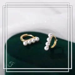 a509F【4連パール】K18GP 淡水パール　フープピアス　人気　上品