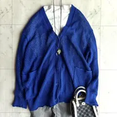 美品 ジャーナルスタンダード Vネック コットンメッシュ カーディガン F 青
