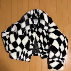 Jouetie クロップドファーコート 白黒チェック