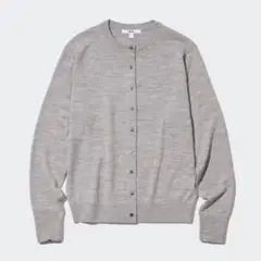 【美品】UNIQLO メリノクルーネックカーディガン グレー S ユニクロ