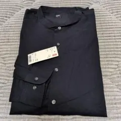 メンズ　ユニクロ　Lサイズ スタンドカラー長袖シャツ　タグ付新品　濃紺