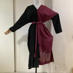 着物リメイク　色留袖　黒紋付バイカラーワンピース4