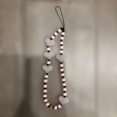 ハート型ビーズ スマホストラップ