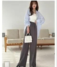 GRL センタープレスワイドタックロングパンツ gm615 XS