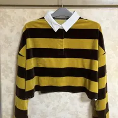 LOWRYSFARM黒と黄のストライプ長袖ポロシャツ