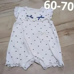 ハート柄リボン付きロンパース 60-70