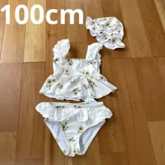 女の子　水着　ひまわり　セットアップ　100cm 帽子付き