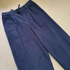 スタディオクリップ ネイビー ワイドパンツ L タック入 コットン混 ゆったり