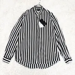 新品未使用 ザラ relaxed fit 長袖シャツ 黒 白 ストライプ L