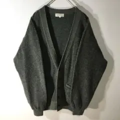 【個性派古着】日本製　長袖デザインカーディガン　豪華刺繍入り　ミックスグレー　L