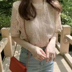 SEU総レース半袖トップス ピンク ブラウス シアートップス