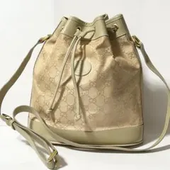 GUCCI グッチ GGキャンバス レザー バケット ショルダーバッグ ベージュのサムネイル