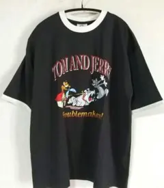 トムとジェリー かすれプリント 半袖 Tシャツ 淡黒 M
