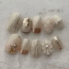 ネイルチップ　ニュアンス　ブライダル　ウェディング　成人式　振袖　ミラーネイル