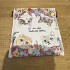 猫と花のキャンディポーチジュエリーポーチ新品　スリーcarat ひょっこり猫バネ