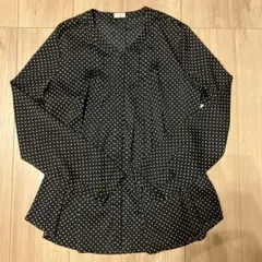 AOKI LES MUES Femme半袖ドットブラウス黒L