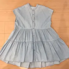 ライトブルーデニム風ティアードトップス