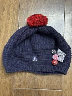 f dash (ファミリア familiar)ネイビー ニット帽 ポンポン付き