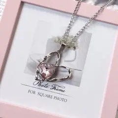 ハート ビジュー ネックレス ピンク