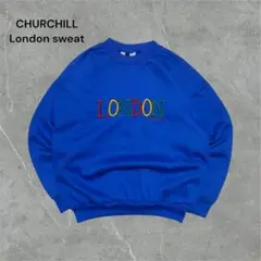 90s ロンドンイギリス限定チャーチルスウェット刺繍ロゴ短丈極太アーム