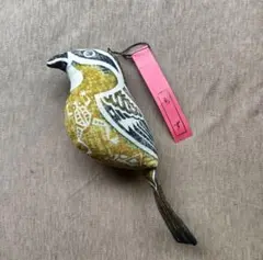 【美品】民芸品 野鳥ぬいぐるみ もず 木版画手染め