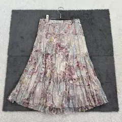 エポカ【40】ベージュ 花柄 ひざ下スカート シルク100% ティアード 春夏のサムネイル