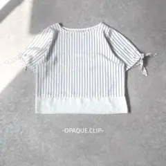 美品/OPAQUE.CLIP/半袖ブラウス/40/ホワイト/ストライプ/リボン袖