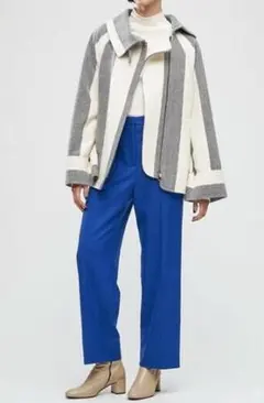 DES PRES ナッピングウール ストライプ アシンメトリー ショートコート