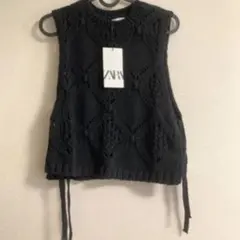 ZARA ザラ ノースリーブニット L サイド リボン トップス 重ね着 ベスト
