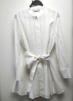 ZARA ザラ 長袖 レース ワンピース シャツワンピース Lサイズ ホワイト