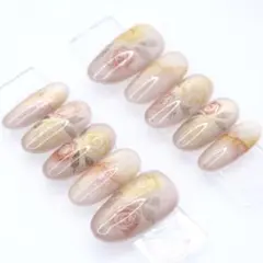 【732】ネイルチップSサイズ ベージュ　バラ　水彩花柄ニュアンス マグネット