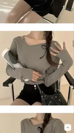 【DHOLIC】Vネックワンショルダー無地カラーTシャツ