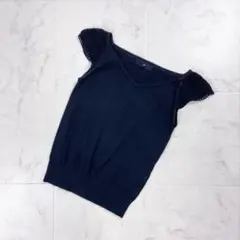 4°C フレンチスリーブTシャツ ニット切替 ブラック サイズM*GD395