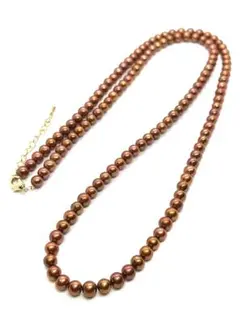 【高品質テリ強】本真珠ゴールドブラウンパールロングネックレス80cm