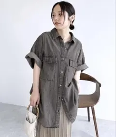 【reca】半袖デニムシャツ　ブラックのサムネイル