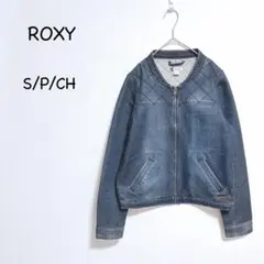 ロキシー デニムジャケット S ネイビー ノーカラー ジップアップ