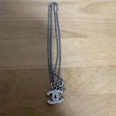 CHANEL ネックレス ロゴ ペンダント ラインストーン シルバー ココマーク
