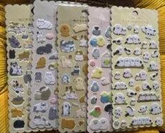 シマエナガ　いぬ　ねこステッカーセット 5シート　ふわふわシール　フェルトシール